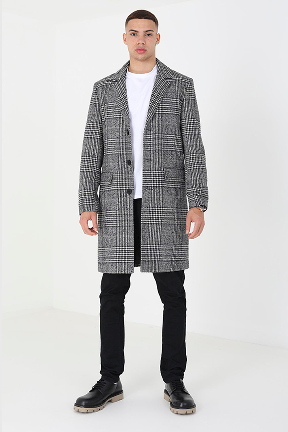 Brave Soul Grey Checked Single Breasted Formal Coat  - Grey Image 3