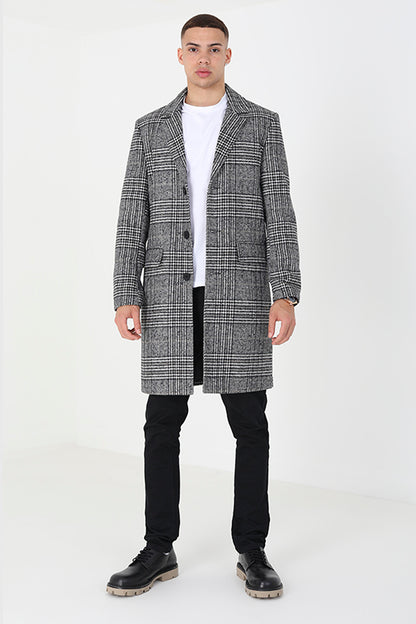 Brave Soul Grey Checked Single Breasted Formal Coat  - Grey Image 3