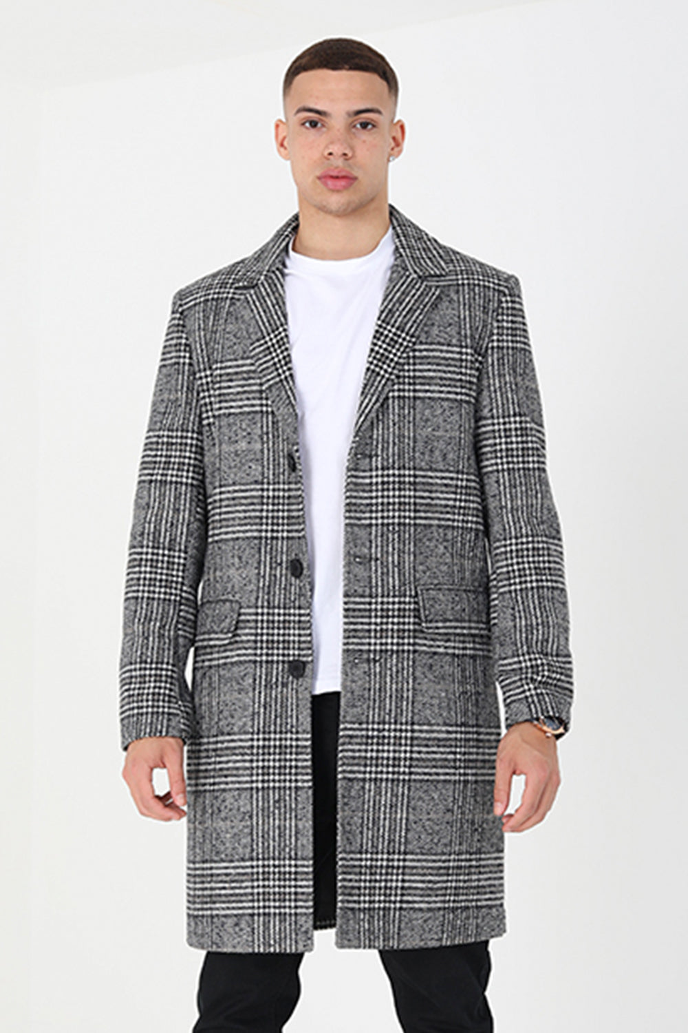 Brave Soul Grey Checked Single Breasted Formal Coat  - Grey Image 4