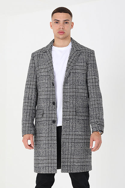 Brave Soul Grey Checked Single Breasted Formal Coat  - Grey Image 4