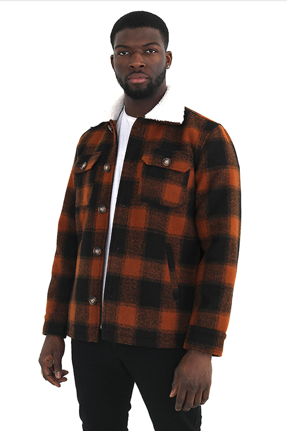 Brave Soul Black Checked Jacket with Sherpa Collar - Black Image 1