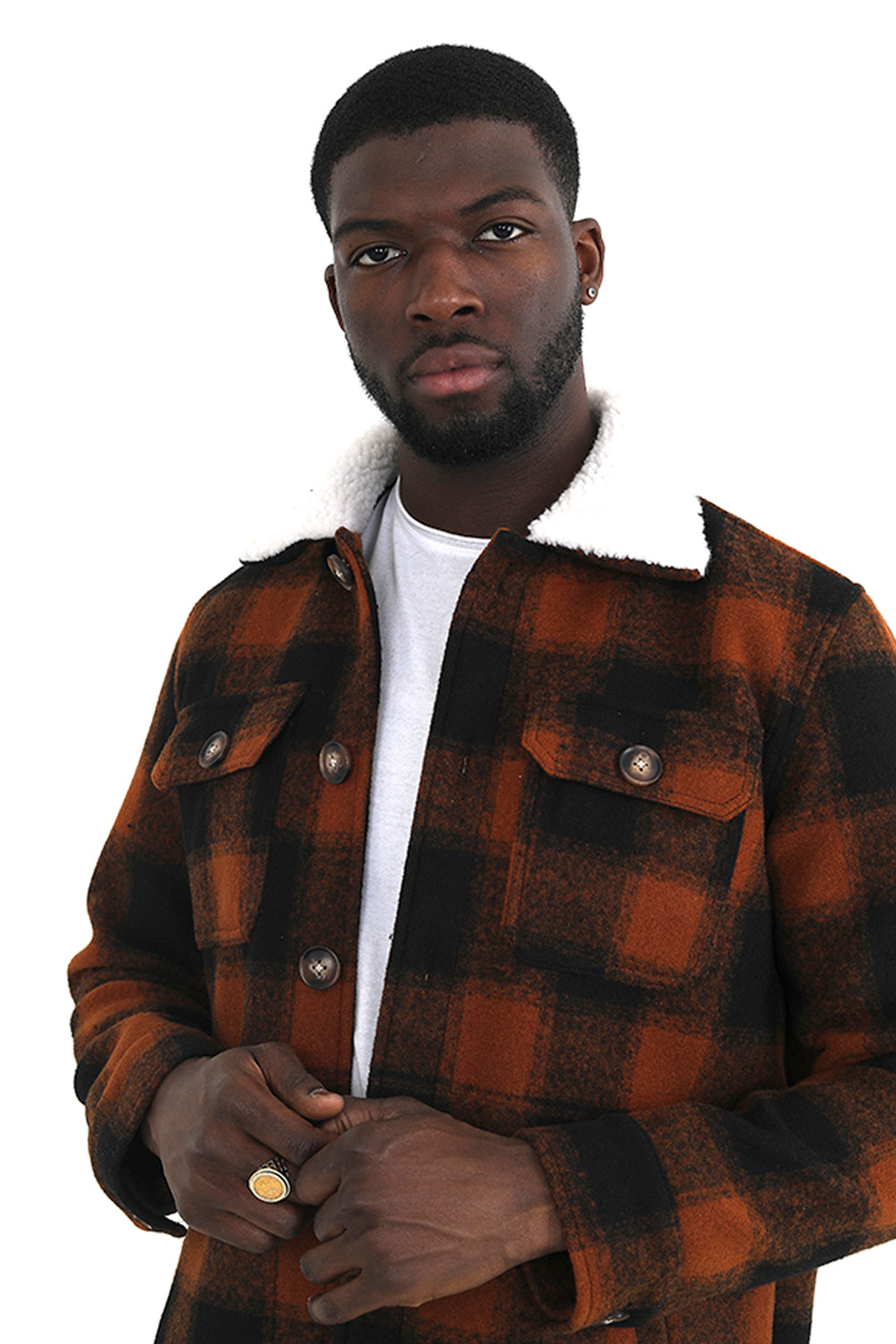 Brave Soul Black Checked Jacket with Sherpa Collar - Black Image 3