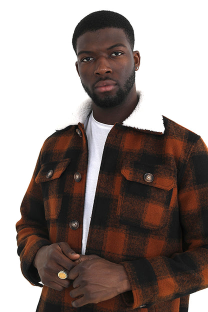 Brave Soul Black Checked Jacket with Sherpa Collar - Black Image 3