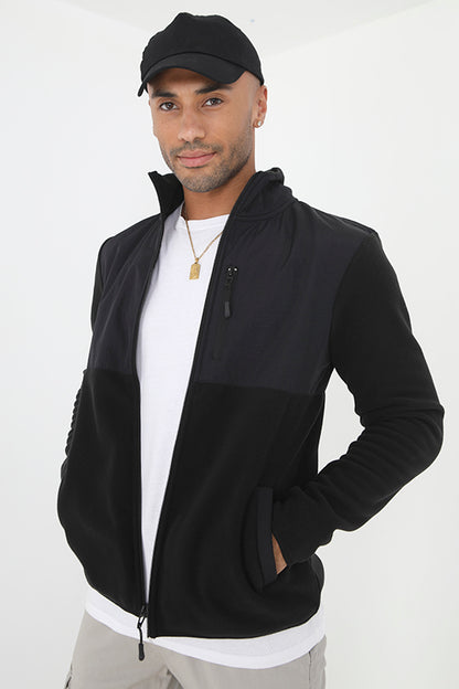 Brave Soul Black Funnel Neck Fleece Mix Jacket - Black Image 1