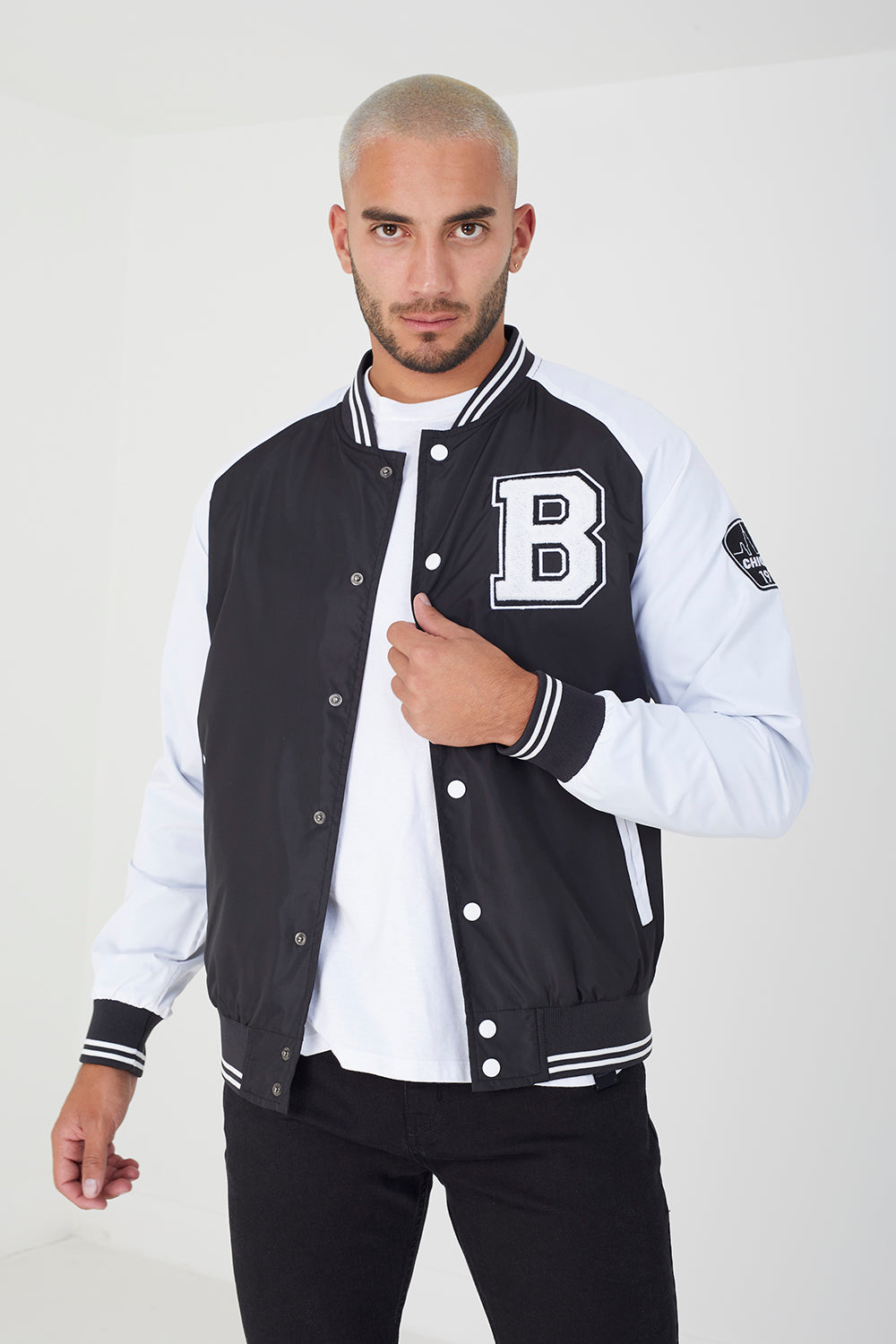 Brave Soul Black Varsity Bomber Jacket - Black Image 1