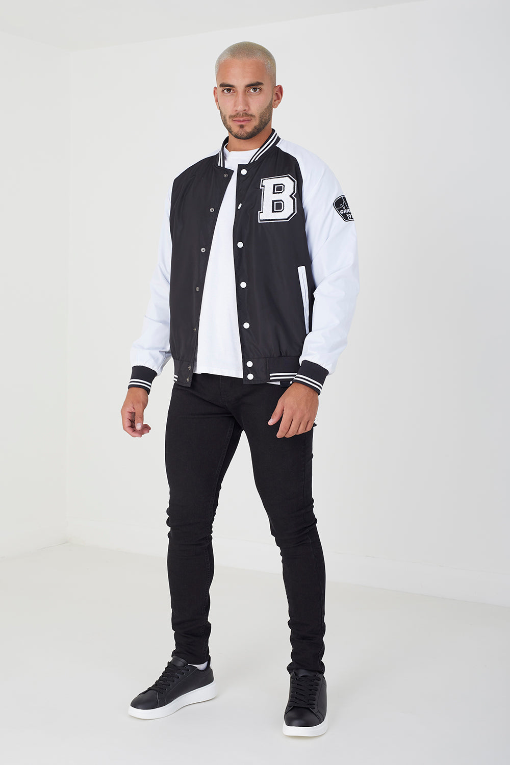 Brave Soul Black Varsity Bomber Jacket - Black Image 3