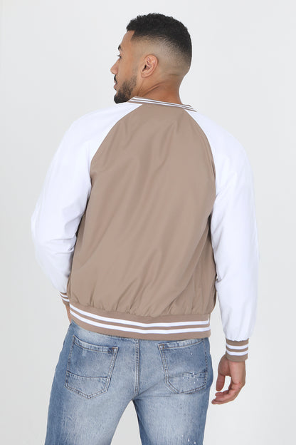 Brave Soul Stone Lightweight Varsity Bomber Jacket - Stone Image 2