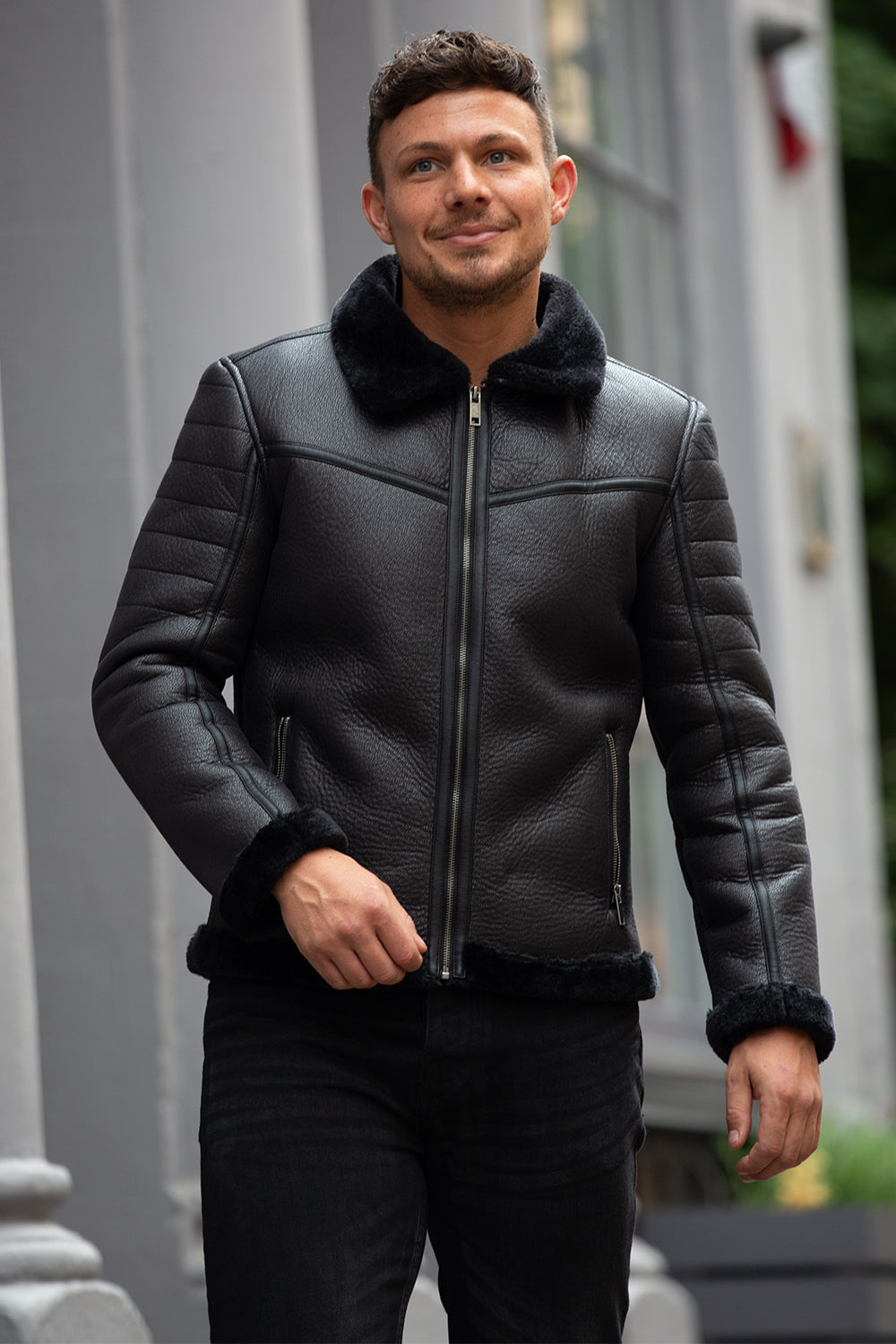 Brave Soul Black Faux Leather Aviator Jacket - Black Image 1