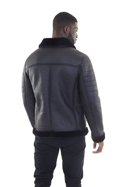Brave Soul Black Faux Leather Aviator Jacket - Black Image 2