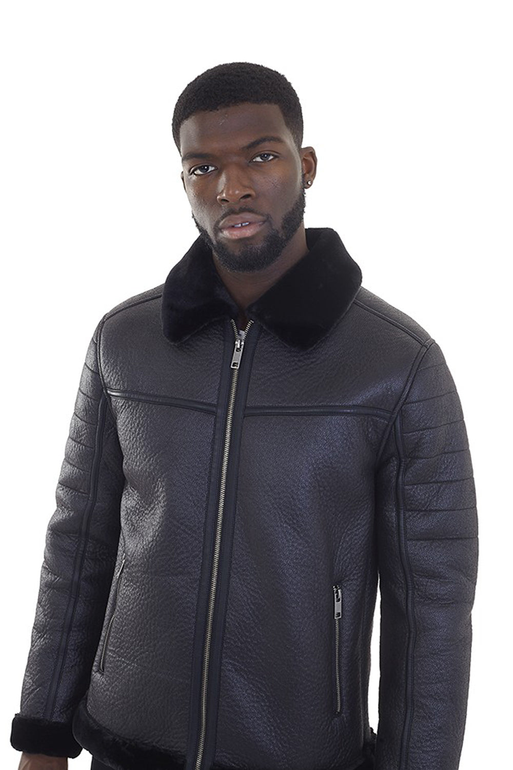 Brave Soul Black Faux Leather Aviator Jacket - Black Image 3
