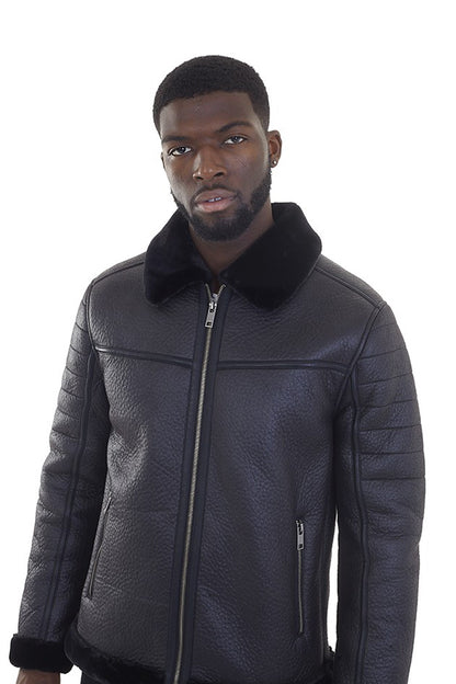 Brave Soul Black Faux Leather Aviator Jacket - Black Image 3
