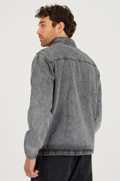 Brave Soul Grey Denim Coach Style Jacket - Grey Image 2