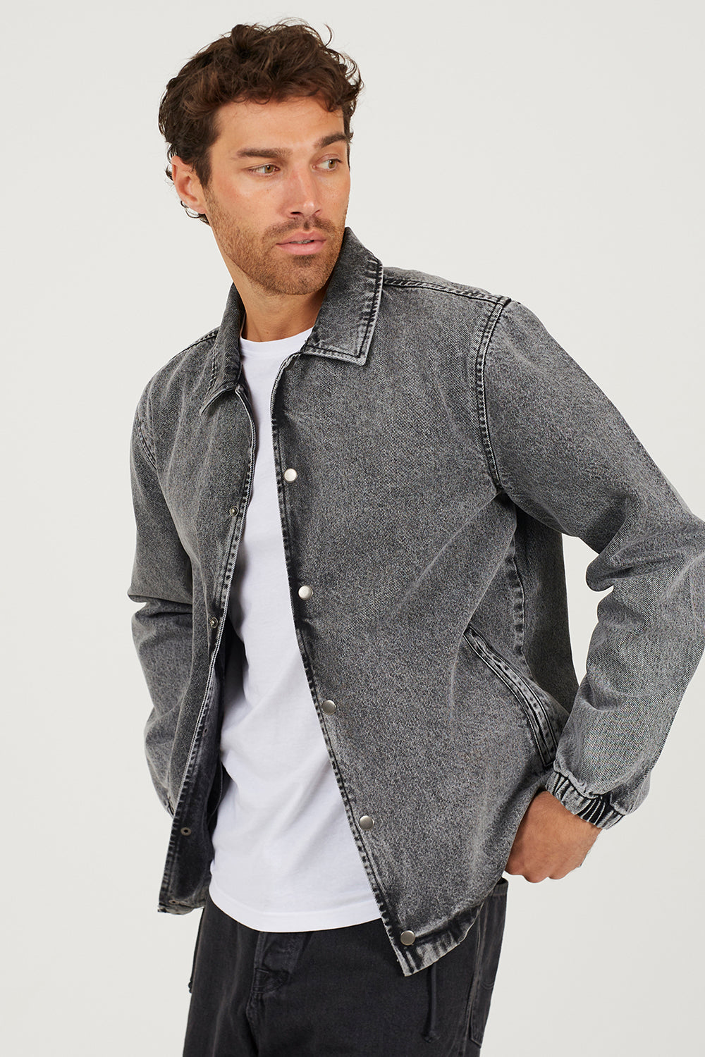 Brave Soul Grey Denim Coach Style Jacket - Grey Image 1