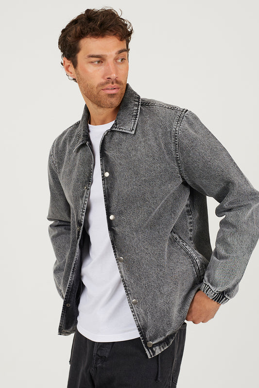 Brave Soul Grey Denim Coach Style Jacket - Grey Image 1