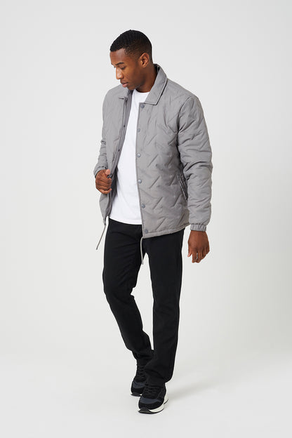 Brave Soul Grey Heat Seal Padded Coach Style Jacket - Grey Image 3