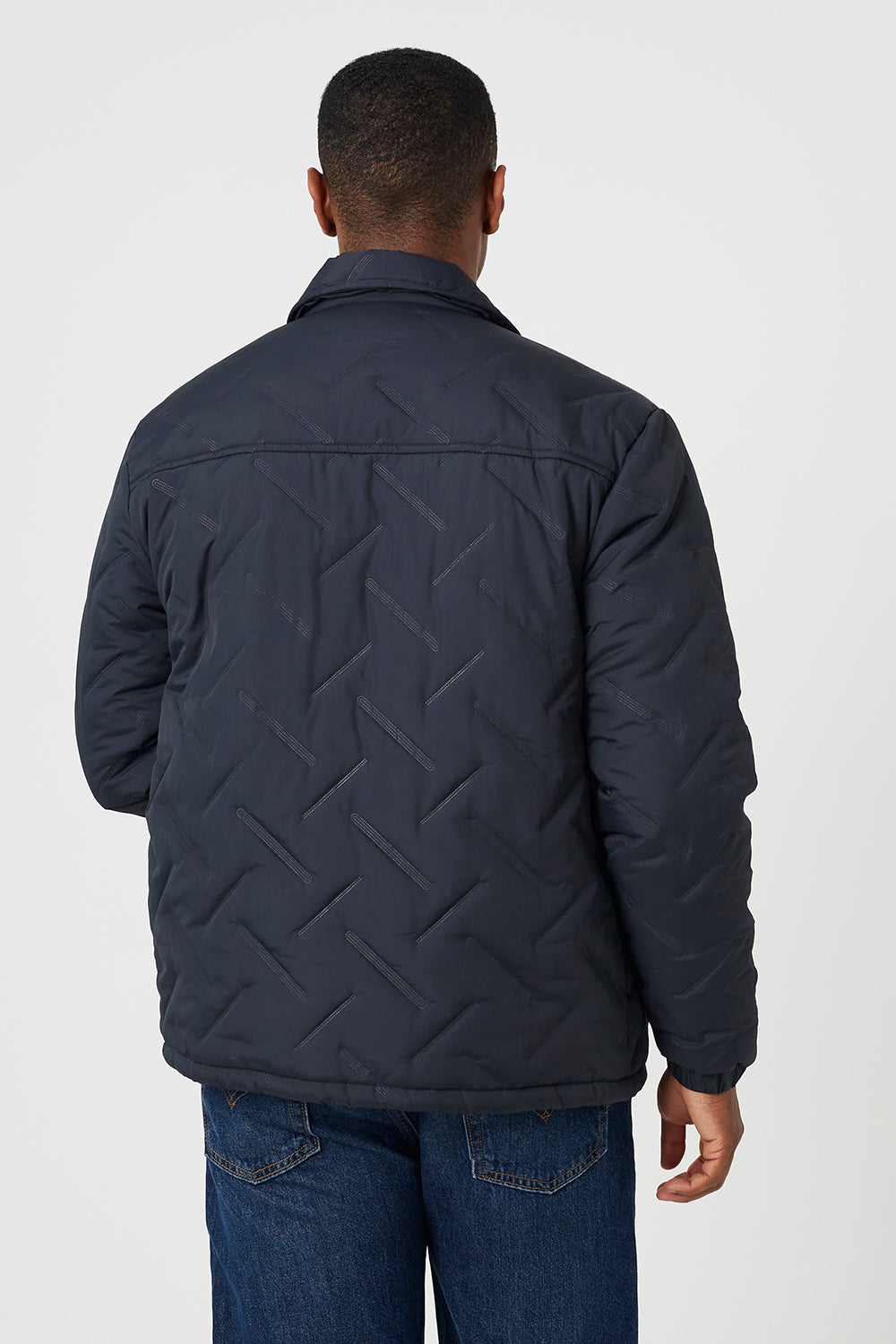 Brave Soul Navy Heat Seal Padded Coach Style Jacket - Navy Image 2