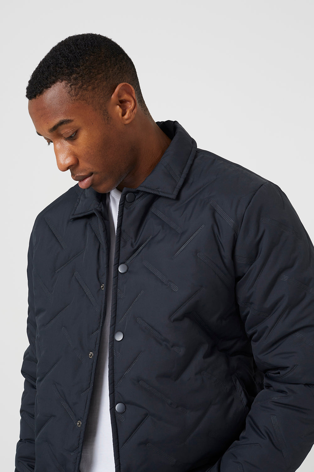 Brave Soul Navy Heat Seal Padded Coach Style Jacket - Navy Image 4