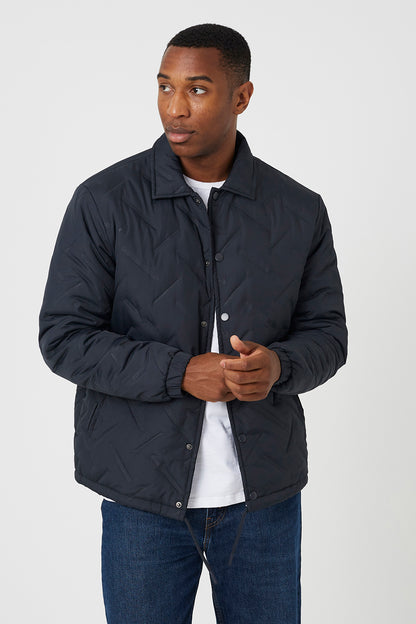 Brave Soul Navy Heat Seal Padded Coach Style Jacket - Navy Image 1