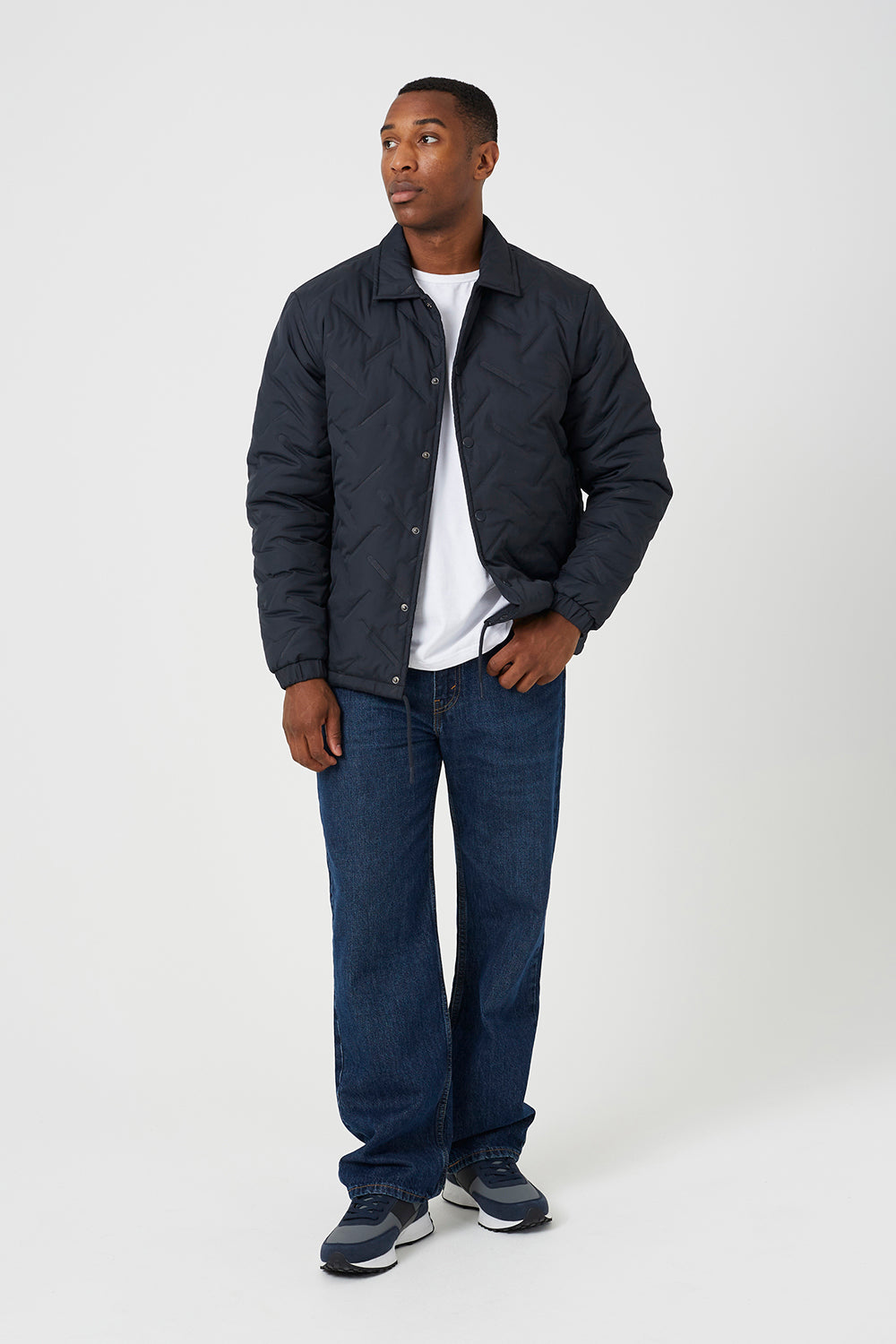 Brave Soul Navy Heat Seal Padded Coach Style Jacket - Navy Image 3