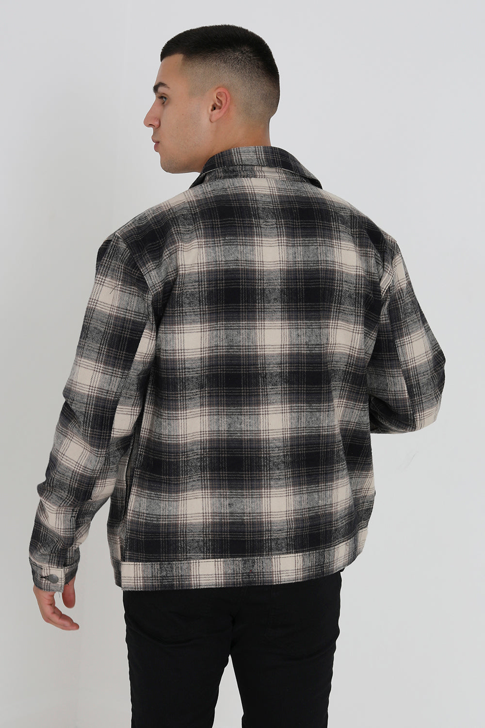 Brave Soul Black Zip Through Cotton Check Lightweight Jacket - Black Image 2