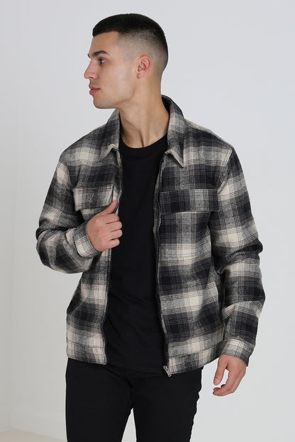 Brave Soul Black Zip Through Cotton Check Lightweight Jacket - Black Image 3