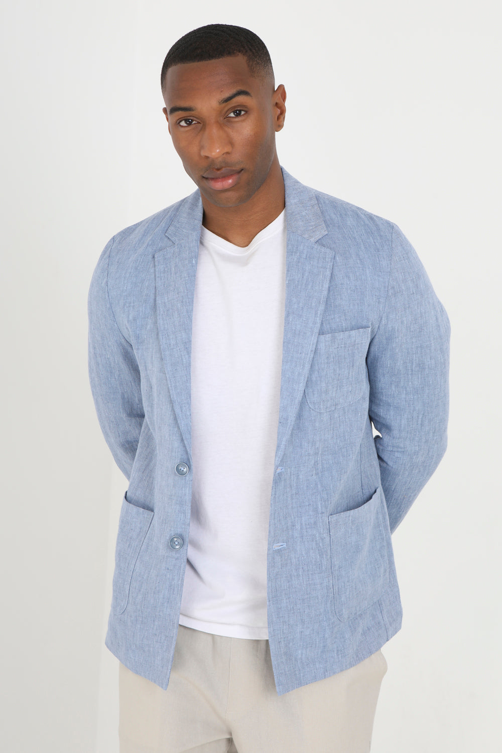 Brave Soul Light Blue Button Through Chambray Blazer - Light Blue Image 1
