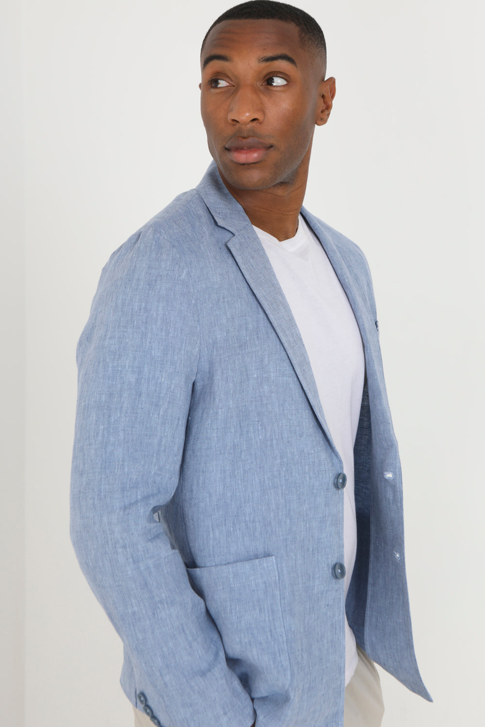 Brave Soul Light Blue Button Through Chambray Blazer - Light Blue Image 3