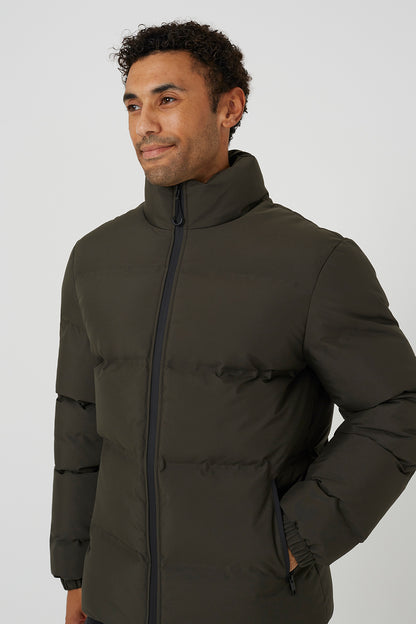 Brave Soul Khaki Funnel Neck Padded Jacket - Khaki Image 4