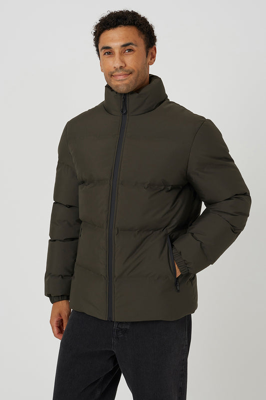 Brave Soul Khaki Funnel Neck Padded Jacket - Khaki Image 1