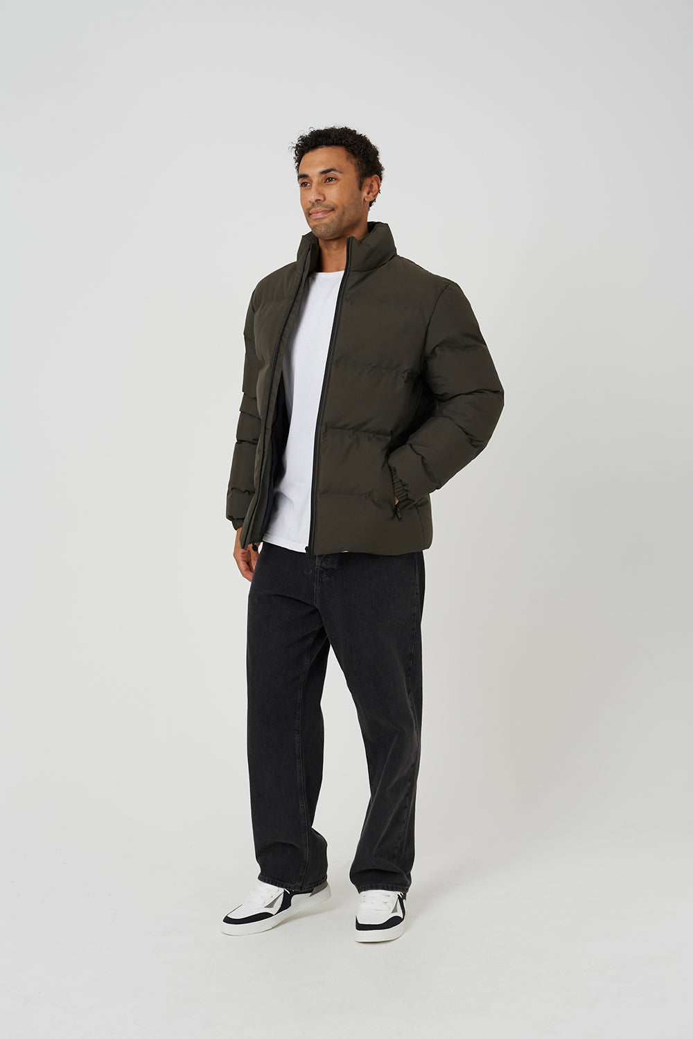 Brave Soul Khaki Funnel Neck Padded Jacket - Khaki Image 3