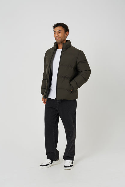 Brave Soul Khaki Funnel Neck Padded Jacket - Khaki Image 3