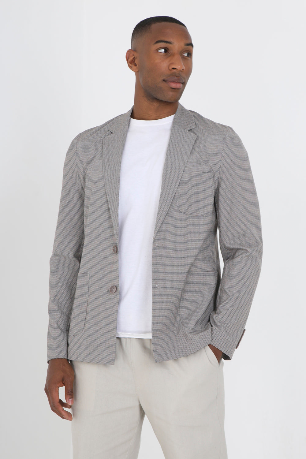 Brave Soul Light Grey Check Blazer - Light Grey Image 1