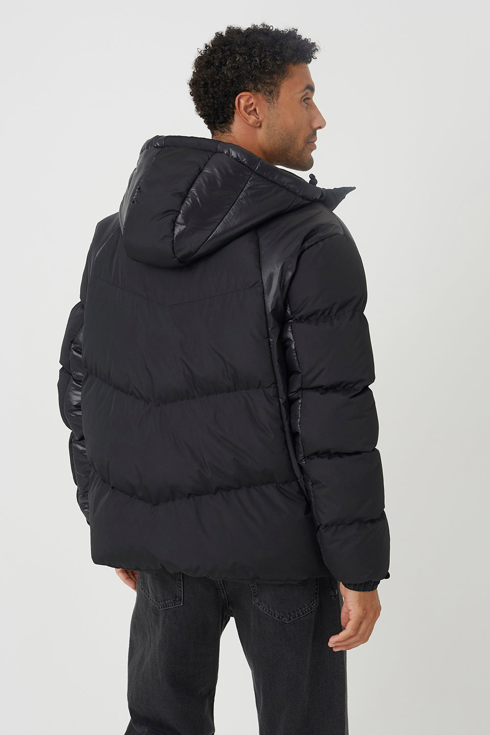 Brave Soul Black Mixed Fabric Hooded Padded Jacket - Black Image 2