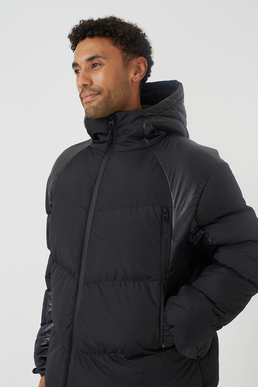 Brave Soul Black Mixed Fabric Hooded Padded Jacket - Black Image 4