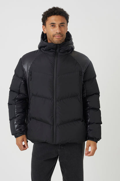 Brave Soul Black Mixed Fabric Hooded Padded Jacket - Black Image 1