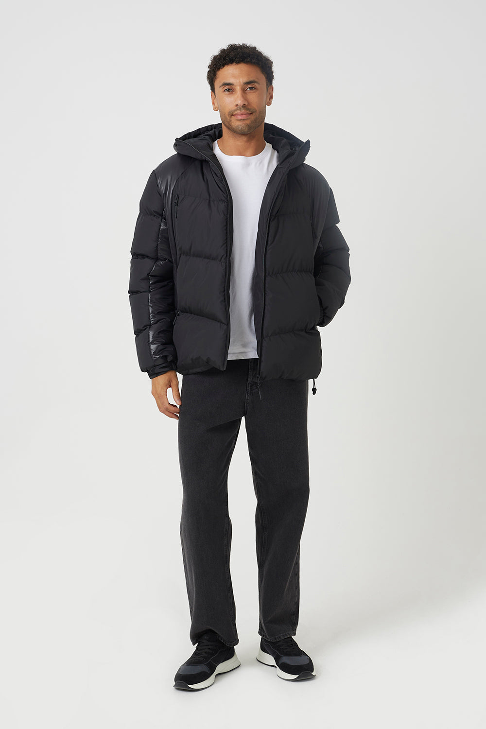 Brave Soul Black Mixed Fabric Hooded Padded Jacket - Black Image 3