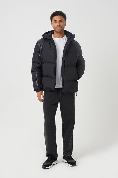 Brave Soul Black Mixed Fabric Hooded Padded Jacket - Black Image 3