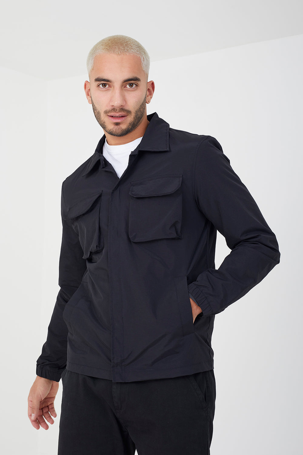 Brave Soul Black Lightweight Stud Fastening Jacket With Collar - Black Image 1