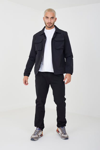 Brave Soul Black Lightweight Stud Fastening Jacket With Collar - Black Image 3