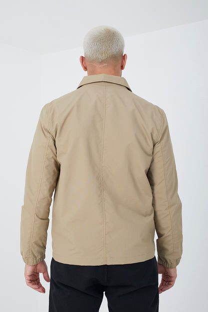 Brave Soul Stone Lightweight Stud Fastening Jacket With Collar - Stone Image 2