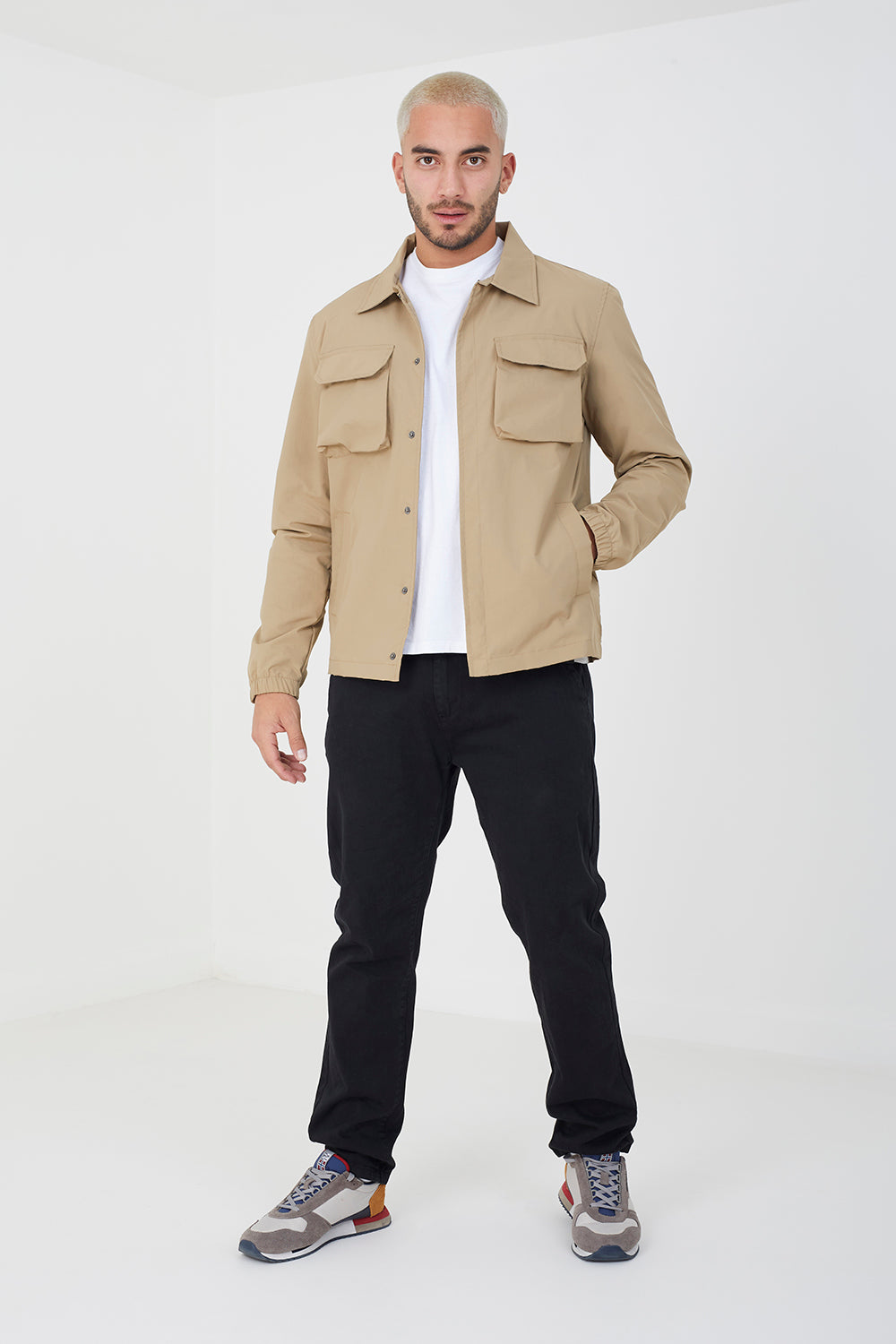 Brave Soul Stone Lightweight Stud Fastening Jacket With Collar - Stone Image 3