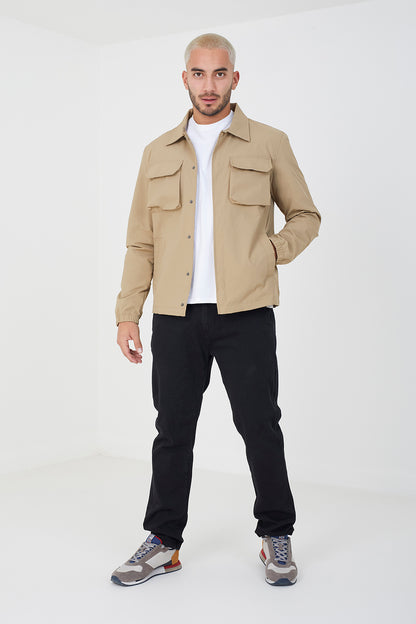 Brave Soul Stone Lightweight Stud Fastening Jacket With Collar - Stone Image 3