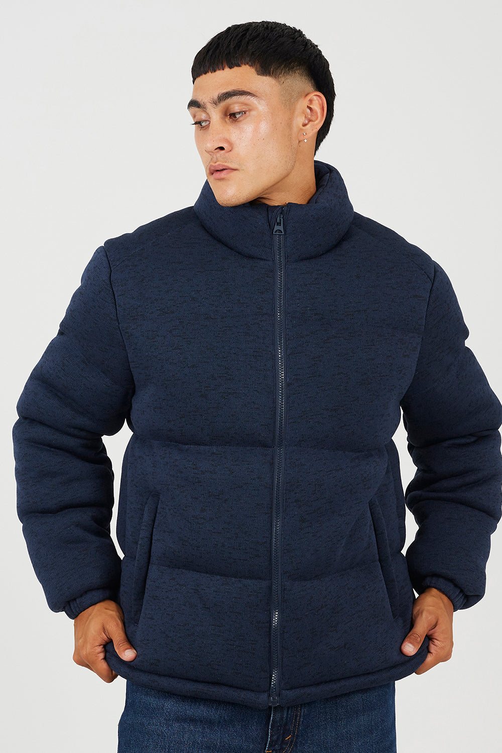 Brave Soul Navy Knitted Padded Jacket - Navy Image 1