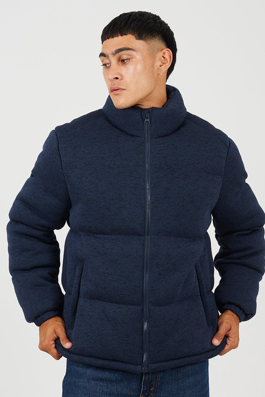 Brave Soul Navy Knitted Padded Jacket - Navy Image 1