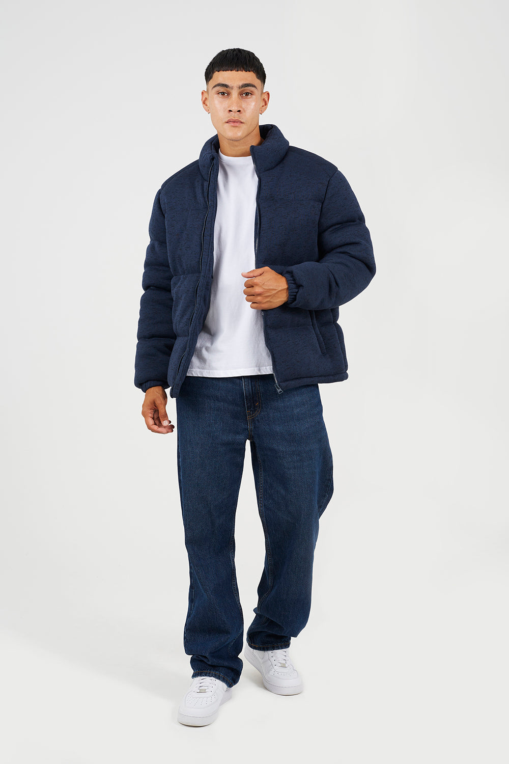 Brave Soul Navy Knitted Padded Jacket - Navy Image 3