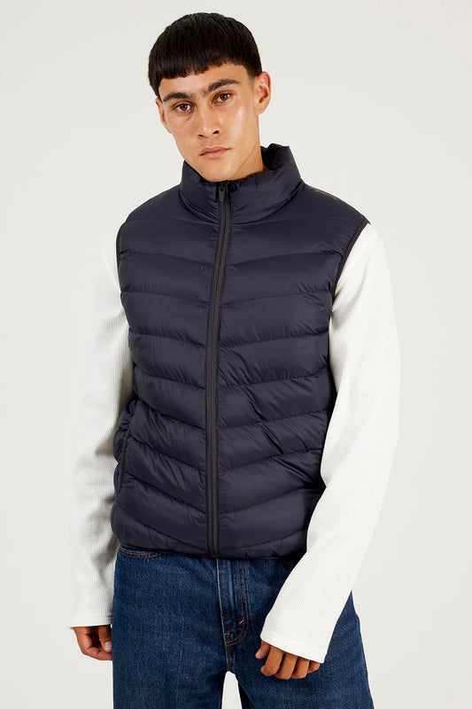 Brave Soul Navy Lightly Padded Quilted Gilet - Navy Image 1