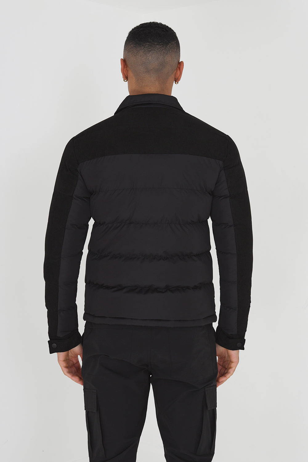 Brave Soul Black Padded Jacket With Faux Suede Sleeves - Black Image 2