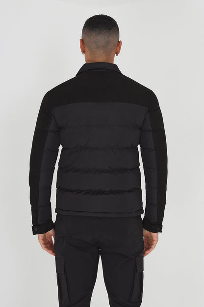 Brave Soul Black Padded Jacket With Faux Suede Sleeves - Black Image 2