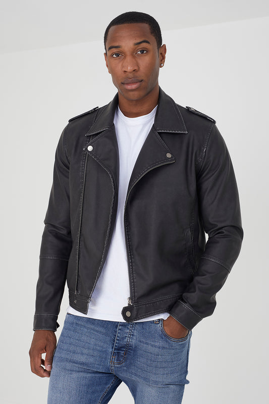 Brave Soul Black Faux Lather Biker Jacket - Black Image 1