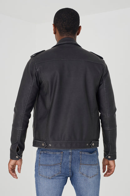 Brave Soul Black Faux Lather Biker Jacket - Black Image 2